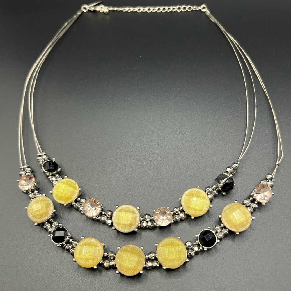 Multi Strand New York and Co Silver Tone Necklace with Yellow and Black Accents - Picture 1 of 4